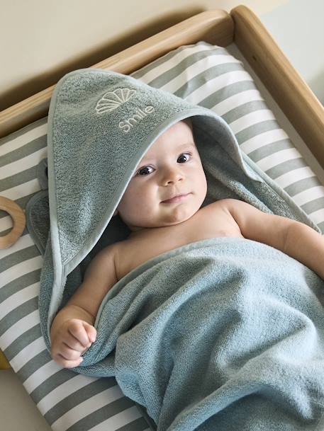 Cape de bain personnalisable et gant de toilette blanc+bleu moyen+framboise+ocre+rose poudré+vert bleuté+vert céladon - vertbaudet enfant 