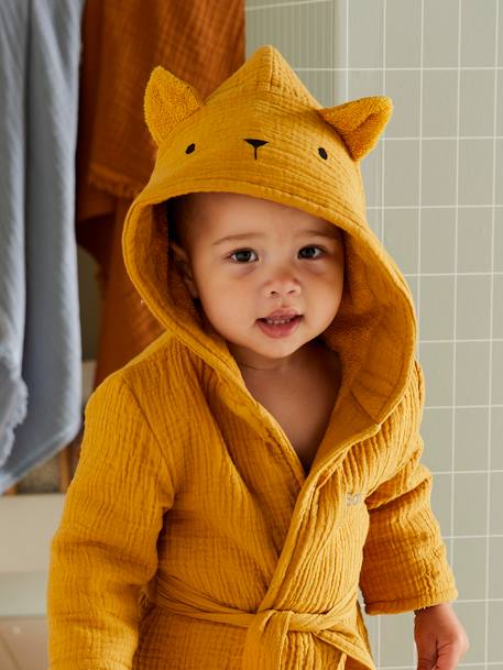 Peignoir bébé animal en gaze de coton bio* personnalisable bleu canard+ocre+rose - vertbaudet enfant 