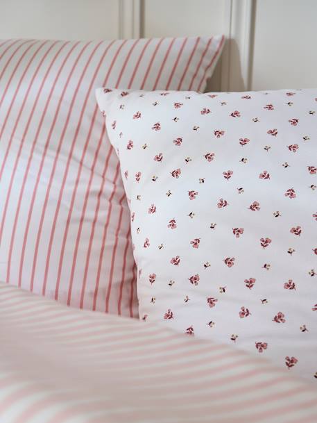 Reversible Duvet Cover + Pillowcase Essentials Set in Recycled Cotton, Flowers & Stripes printed pink - vertbaudet enfant 