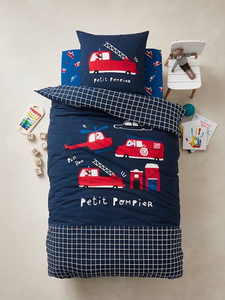 Drap-housse enfant PETIT POMPIER bleu - vertbaudet enfant 