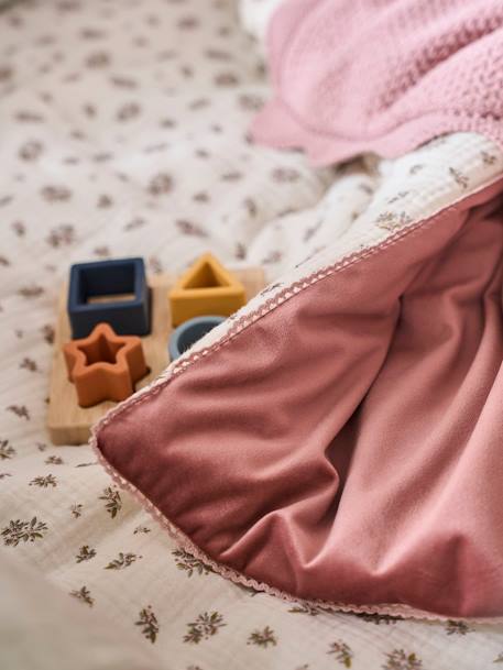 Throw in Cotton Gauze/Velour, Barn BEIGE LIGHT ALL OVER PRINTED - vertbaudet enfant 