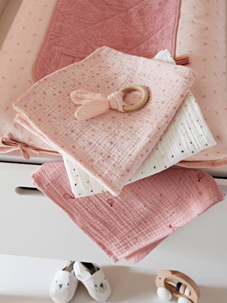 Pack of 3 Muslin Squares in Cotton Gauze Pink/Print - vertbaudet enfant 