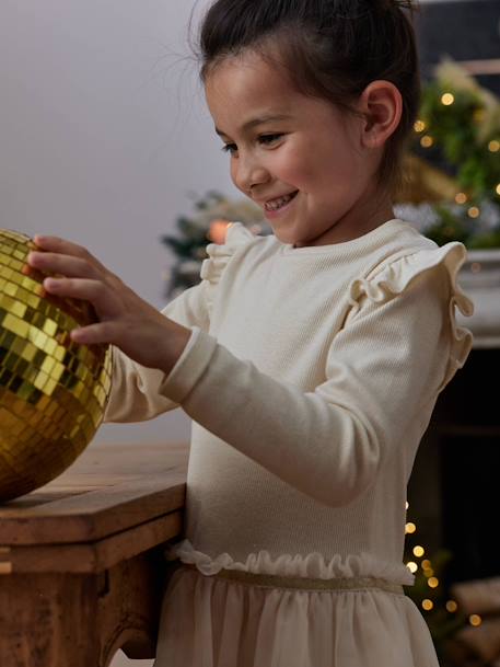 Robe Noël bi-matière jupon en tulle fille écru - vertbaudet enfant 