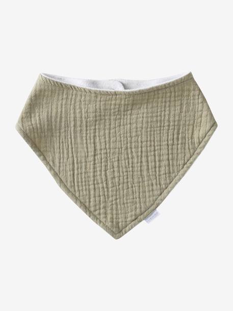 Lot 3 bavoirs bandanas en gaze de coton beige imprimé+BLANC+bleu grisé+cappuccino+écru+lot beige+lot renard+lot vert panda+rose pâle+vert sauge - vertbaudet enfant 