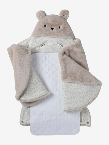Nid d'ange transformable en tapis à langer peluche beige+beige imprimé+écru+gris souris+kaki+rose imprimé - vertbaudet enfant 