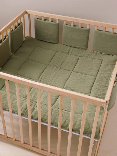 Cot/Playpen Bumper in Plain Cotton Gauze olive+taupe - vertbaudet enfant 