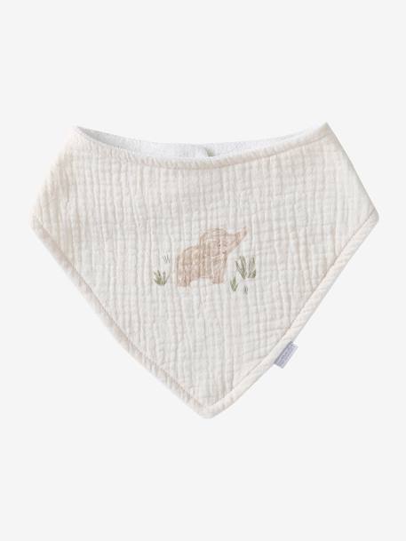 Lot 3 bavoirs bandanas en gaze de coton beige imprimé+BLANC+bleu grisé+cappuccino+écru+lot beige+lot renard+lot vert panda+rose pâle+vert sauge - vertbaudet enfant 