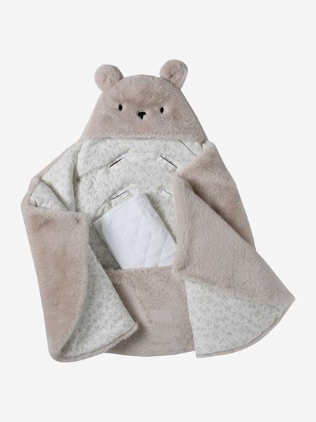 Nid d'ange transformable en tapis à langer peluche beige+beige imprimé+écru+gris souris+kaki+rose imprimé - vertbaudet enfant 