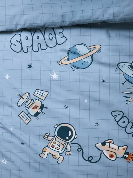 Duvet Cover + Pillowcase Set for Children, with Recycled Cotton Content, Planets printed blue - vertbaudet enfant 