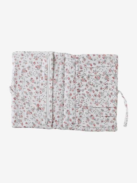 Coffret cadeau naissance 8 pièces : 1 hochet, 1 tapis à langer nomade, 5 lingettes, 1 pochette blanc imprimé+ocre+vert imprimé - vertbaudet enfant 