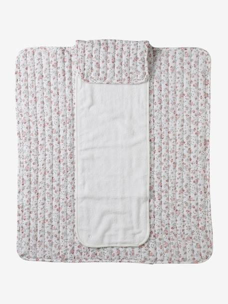 Coffret cadeau naissance 8 pièces : 1 hochet, 1 tapis à langer nomade, 5 lingettes, 1 pochette blanc imprimé+ocre+vert imprimé - vertbaudet enfant 