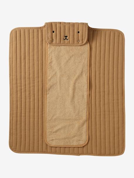 Coffret cadeau naissance 8 pièces : 1 hochet, 1 tapis à langer nomade, 5 lingettes, 1 pochette blanc imprimé+ocre+vert imprimé - vertbaudet enfant 