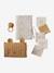 Coffret cadeau naissance 8 pièces : 1 hochet, 1 tapis à langer nomade, 5 lingettes, 1 pochette blanc imprimé+ocre+vert imprimé - vertbaudet enfant 