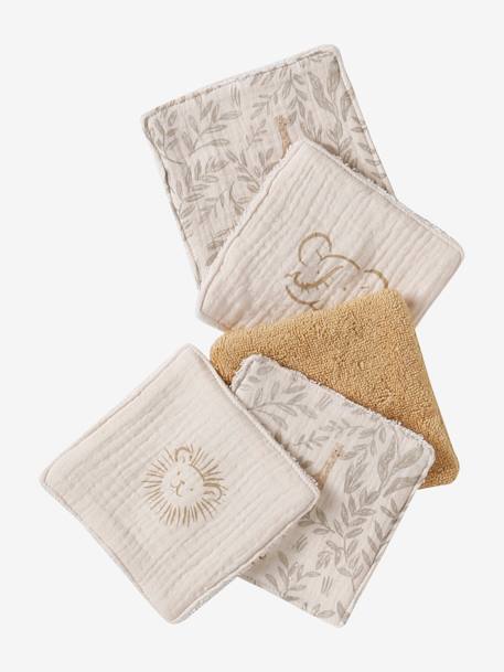 Coffret cadeau naissance 8 pièces : 1 hochet, 1 tapis à langer nomade, 5 lingettes, 1 pochette blanc imprimé+ocre+vert imprimé - vertbaudet enfant 