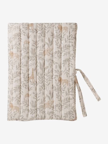 Coffret cadeau naissance 8 pièces : 1 hochet, 1 tapis à langer nomade, 5 lingettes, 1 pochette blanc imprimé+ocre+vert imprimé - vertbaudet enfant 