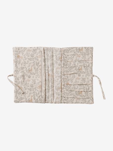 Coffret cadeau naissance 8 pièces : 1 hochet, 1 tapis à langer nomade, 5 lingettes, 1 pochette blanc imprimé+ocre+vert imprimé - vertbaudet enfant 