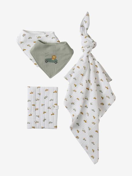 4-piece baby gift set: 2 bibs + 1 muslin cloth + 1 health book cover multicoloured+set pink - vertbaudet enfant 