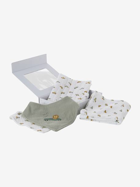 4-piece baby gift set: 2 bibs + 1 muslin cloth + 1 health book cover multicoloured+set pink - vertbaudet enfant 
