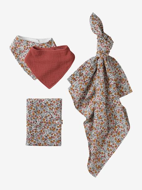4-piece baby gift set: 2 bibs + 1 muslin cloth + 1 health book cover multicoloured+set pink - vertbaudet enfant 