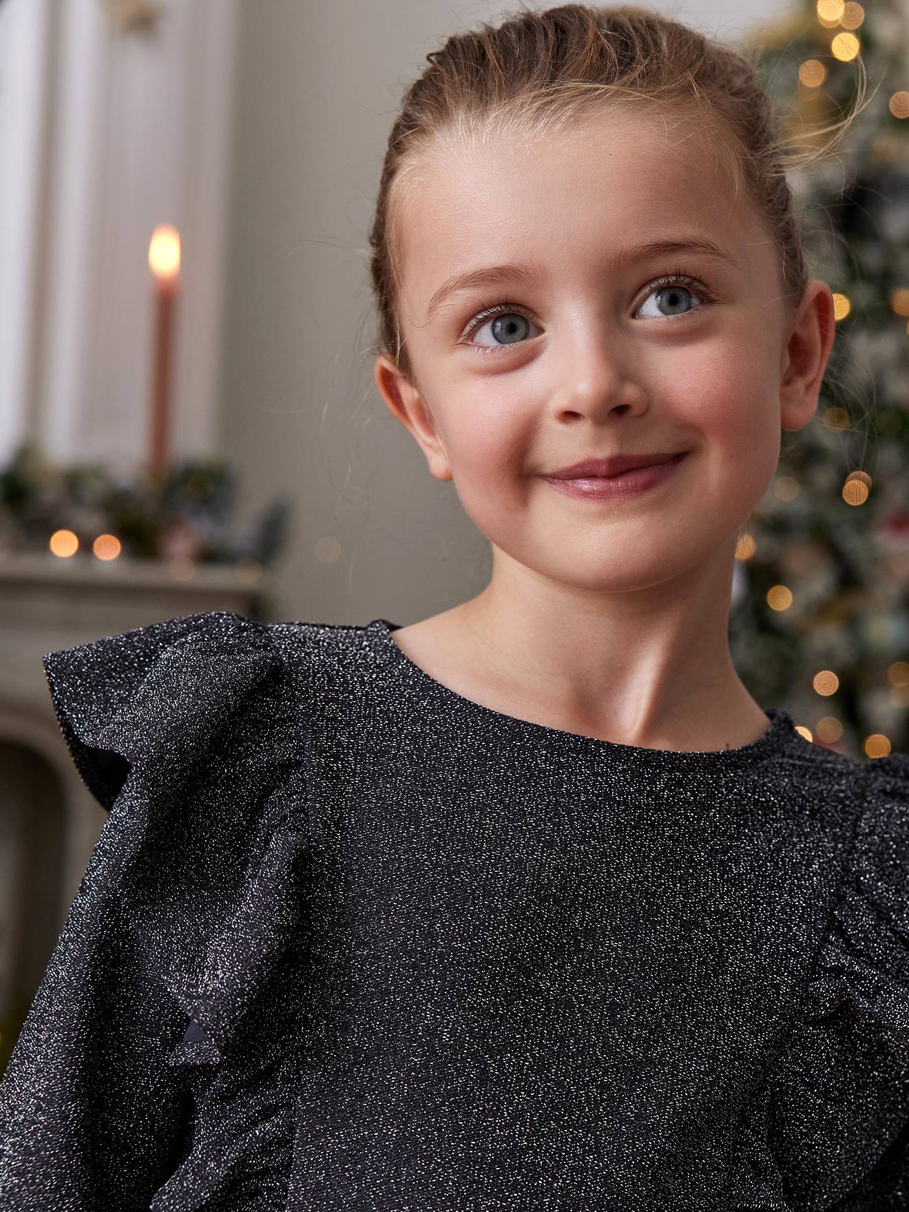 Robe Jacquard En Tricot Pour Fille - Manches Longues, Volant Encolure, Tissu Doux (acrylique, Polyester Recyclé, Laine)