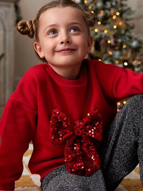 Sweat fille Noël noeud en sequins anthracite+rouge - vertbaudet enfant 