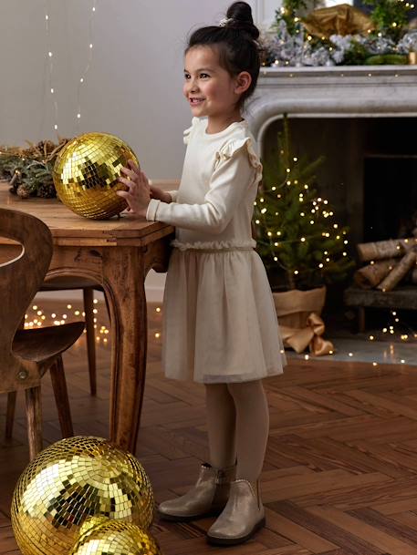 Robe Noël bi-matière jupon en tulle fille écru - vertbaudet enfant 