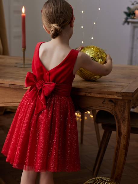 Robe Noël fille en velours et tulle brillant rouge+vert émeraude - vertbaudet enfant 