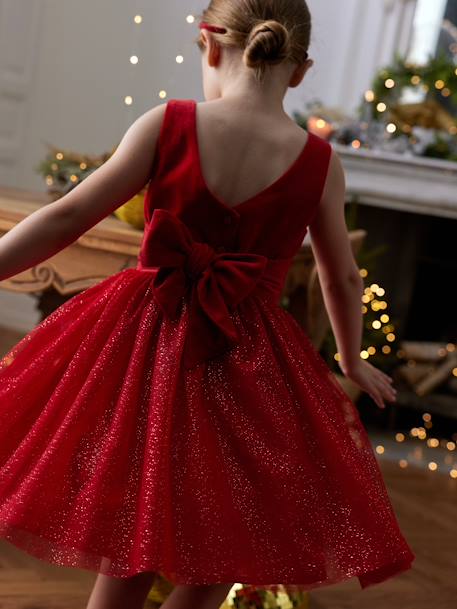 Robe Noël fille en velours et tulle brillant rouge+vert émeraude - vertbaudet enfant 