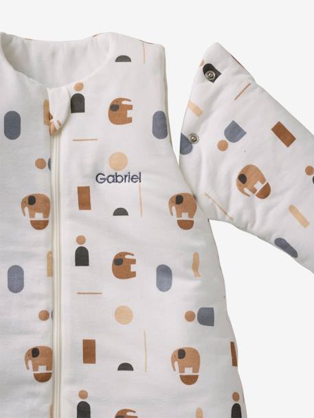 Footed Jumpsuit, Long Detachable Sleeves, PETIT ELEPHANT printed white - vertbaudet enfant 