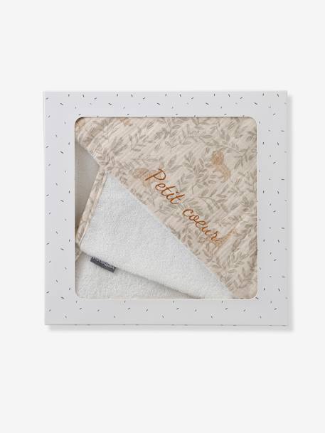 Cape de bain gaze de coton personnalisable + gant de toilette BABYLON beige imprimé - vertbaudet enfant 