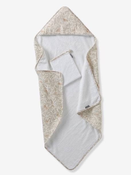 Cape de bain gaze de coton personnalisable + gant de toilette BABYLON beige imprimé - vertbaudet enfant 