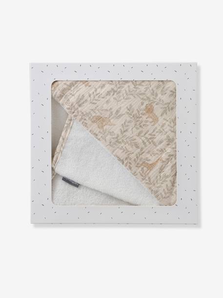 BABYLON hooded towel with cotton gauze + mitt printed beige - vertbaudet enfant 
