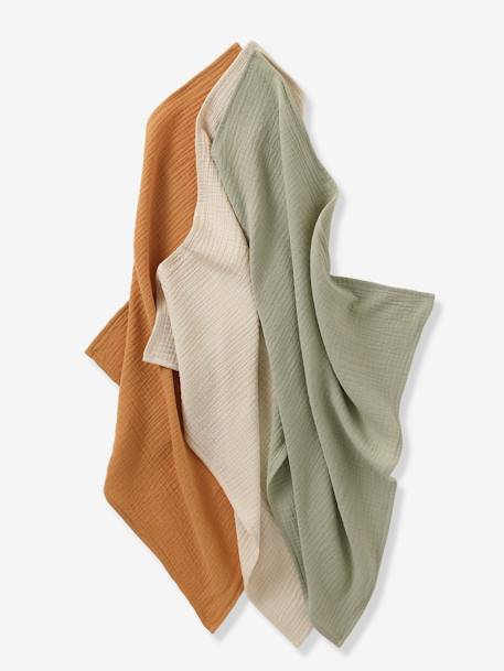 Pack of 3 Plain Muslin Squares in Organic Cotton* multicoloured+set pink - vertbaudet enfant 
