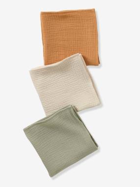 Puériculture-Matelas, accessoires de lange-Lange-Lot de 3 langes unis en gaze de coton Bio*