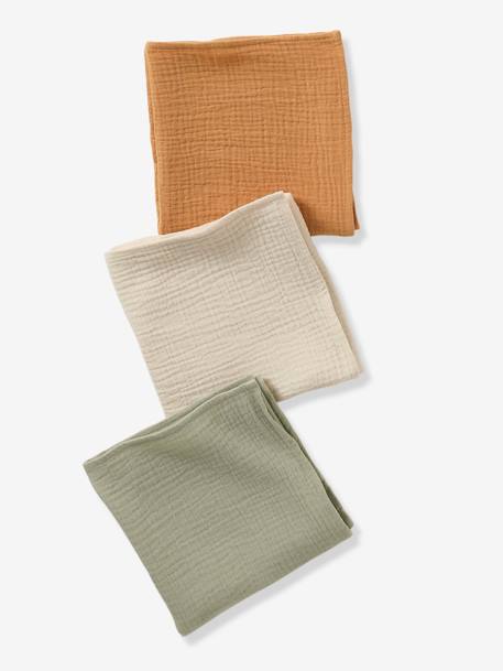 Pack of 3 Plain Muslin Squares in Organic Cotton* multicoloured+set pink - vertbaudet enfant 