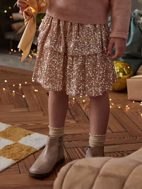 Jupe à volants en sequins Noël fille or - vertbaudet enfant 