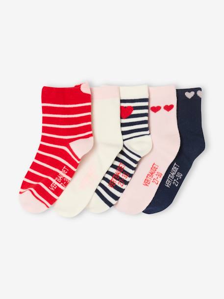Lot de 5 paires de mi-chaussettes coeurs fille rouge - vertbaudet enfant 