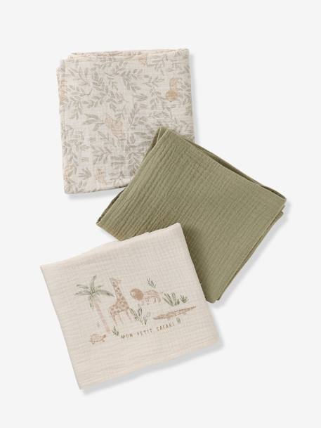 Pack of 3 cotton muslin squares BABYLON printed beige - vertbaudet enfant 