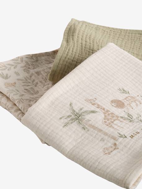 Pack of 3 cotton muslin squares BABYLON printed beige - vertbaudet enfant 