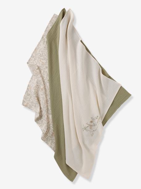 Pack of 3 cotton muslin squares BABYLON printed beige - vertbaudet enfant 