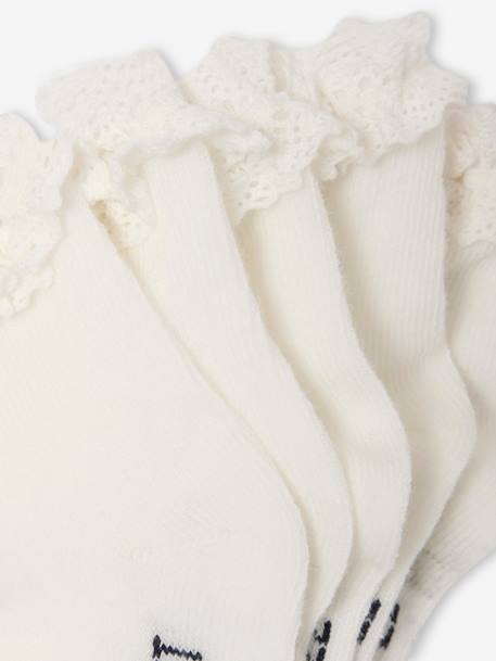 Lot de 5 paires de mi-chaussettes dentelle bébé argile+blush+écru - vertbaudet enfant 