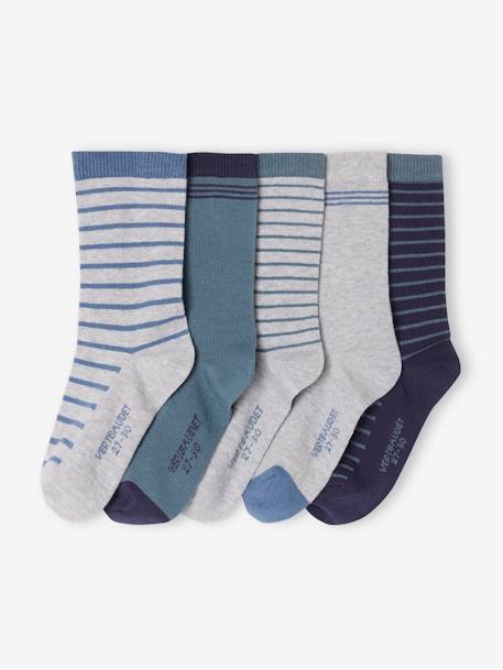 Lot de 5 paires de chaussettes rayées garçon BASICS gris chiné - vertbaudet enfant 