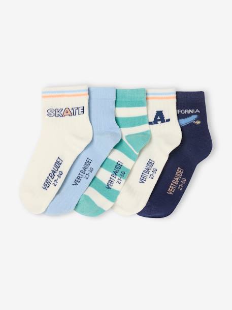 Lot de 5 paires de chaussettes 'US skate' garçon bleu ciel - vertbaudet enfant 