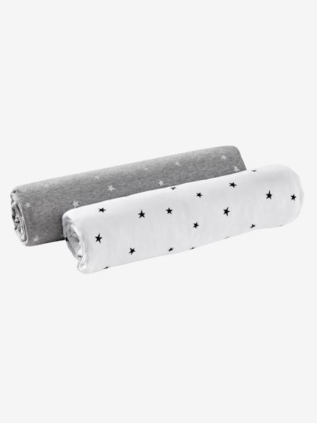 Set of 2 Baby Fitted Sheets in Stretch Jersey Knit, Star Print Light Grey/Print - vertbaudet enfant 