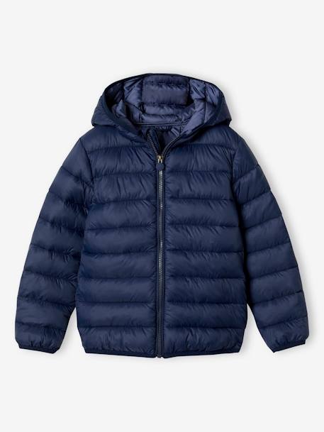 Doudoune garçon légère à capuche bleu moyen+marine+noir+noisette+noix de pécan+olive+rouge+vert émeraude - vertbaudet enfant 