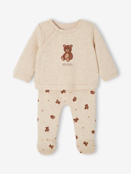 Ensemble naissance ours brassière et pantalon beige chiné - vertbaudet enfant 