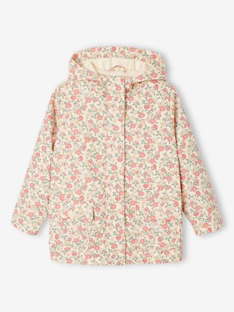 Printed hooded raincoat for girls grey green+multicoloured+navy blue+vanilla - vertbaudet enfant 