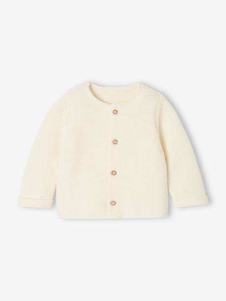 Gilet bébé naissance maille point mousse beige chiné+écru+marine - vertbaudet enfant 