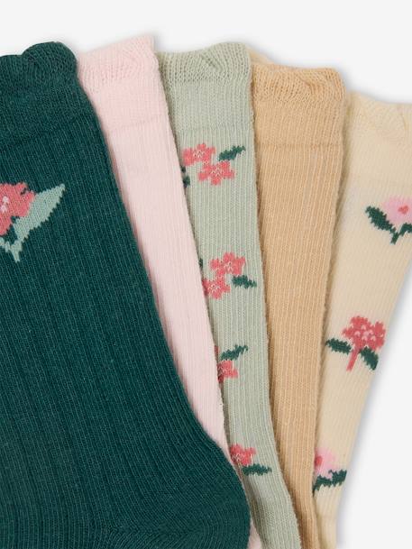Lot de 5 paires de chaussettes fleurs fille écru - vertbaudet enfant 