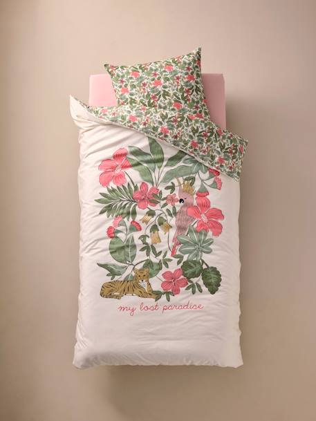Duvet Cover + Pillowcase Set with Recycled Cotton for Children, Tropical multicoloured - vertbaudet enfant 
